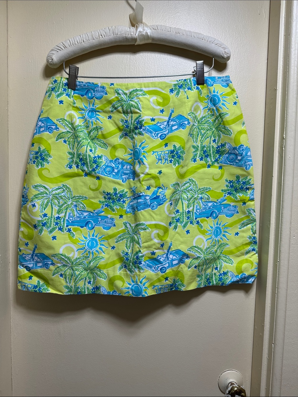 Lilly Pulitzer Lime & Aqua Palm Car Print Skirt